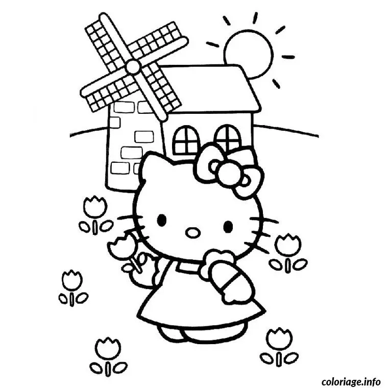 Coloriage Hello kitty en robe - Hello kitty à imprimer