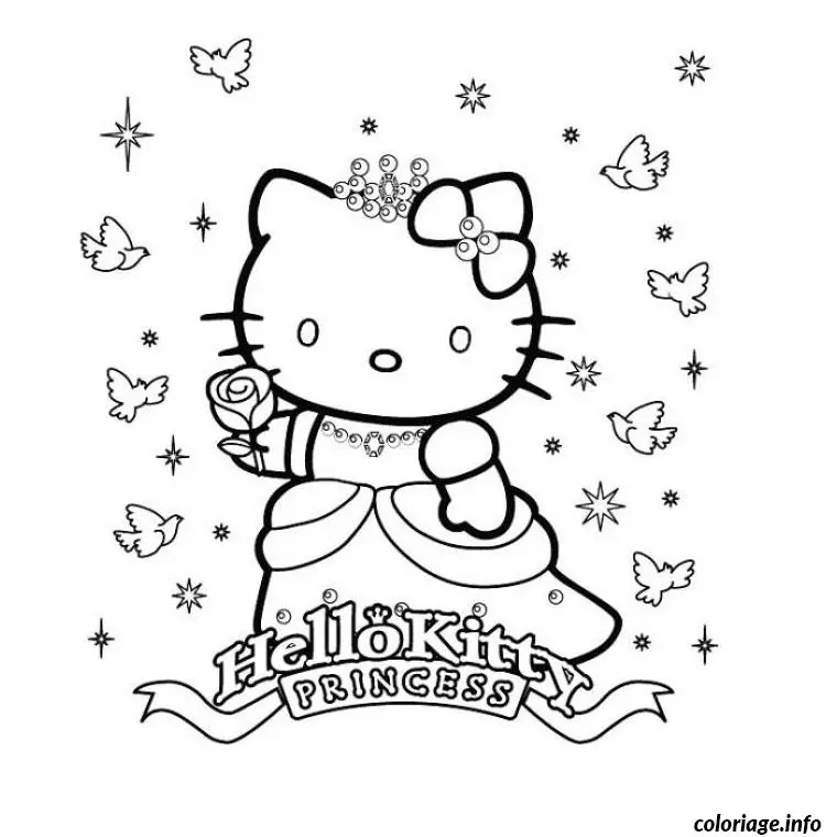 Coloriage Hello kitty en princesse - Hello kitty à imprimer
