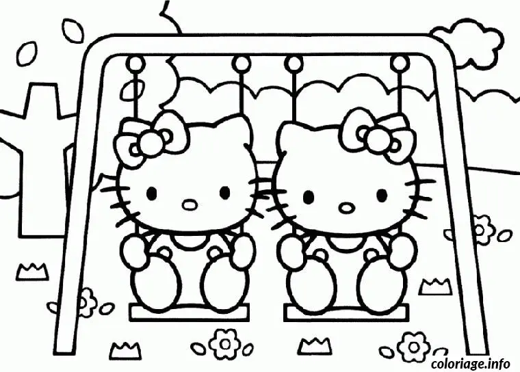 Coloriage Hello kitty et mimi - Hello kitty à imprimer