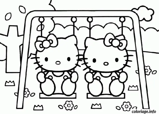 Coloriage Hello kitty et mimi - Hello kitty à imprimer