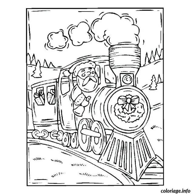 Coloriage Noël train - Noël à imprimer