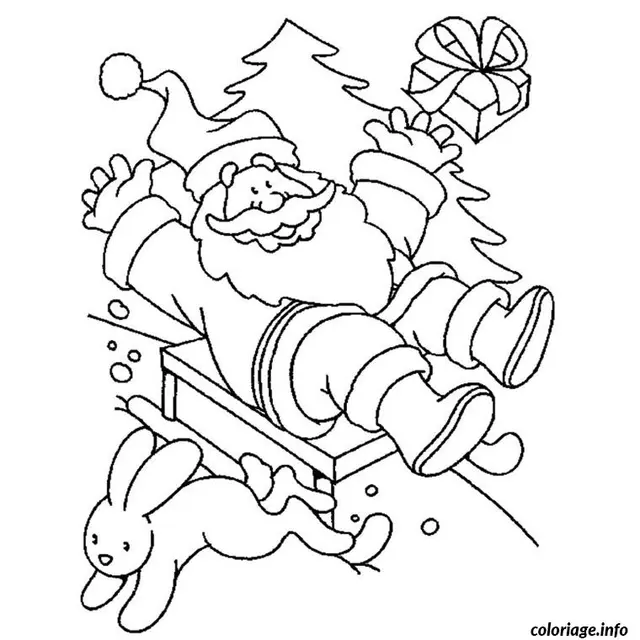 Coloriage Père Noël traîneau rennes - Père Noël à imprimer