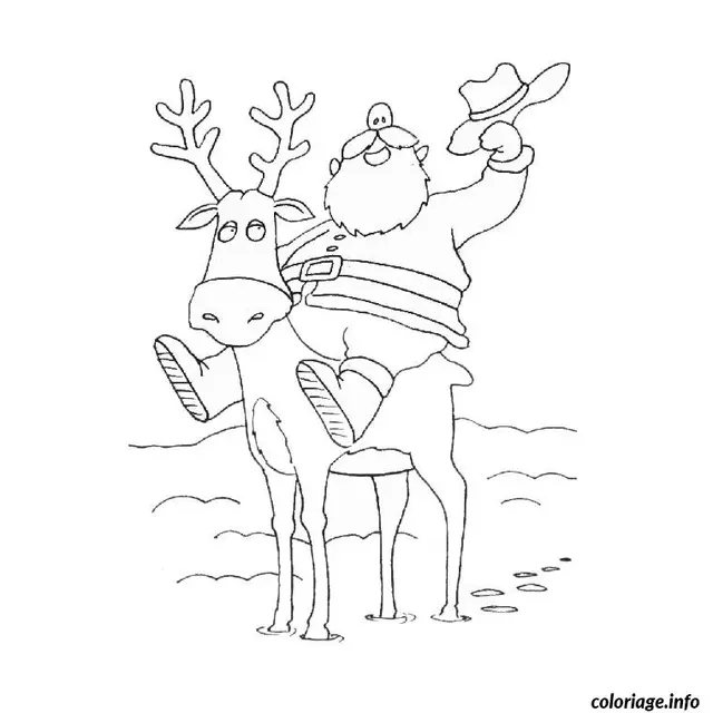 Coloriage Père Noël et ses rennes - Père Noël à imprimer