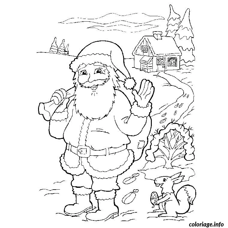 Coloriage Père Noël et sa hotte - Père Noël à imprimer