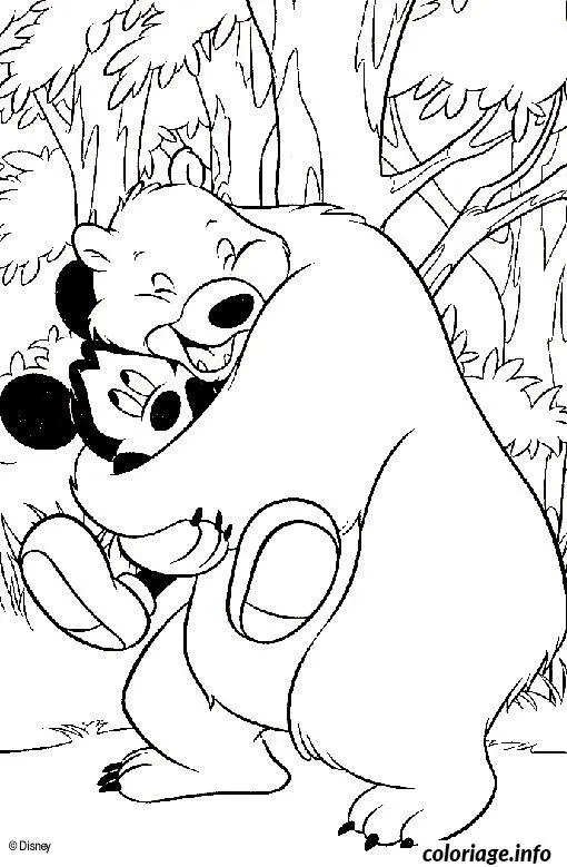 Coloriage Mickey avec un ours affectueux - Mickey à imprimer