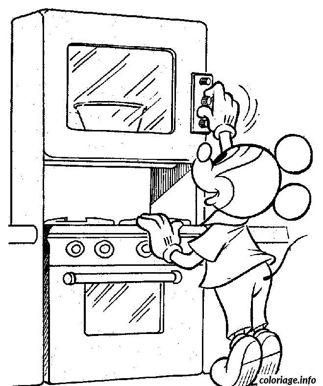 Coloriage Mickey allume son four - Mickey à imprimer