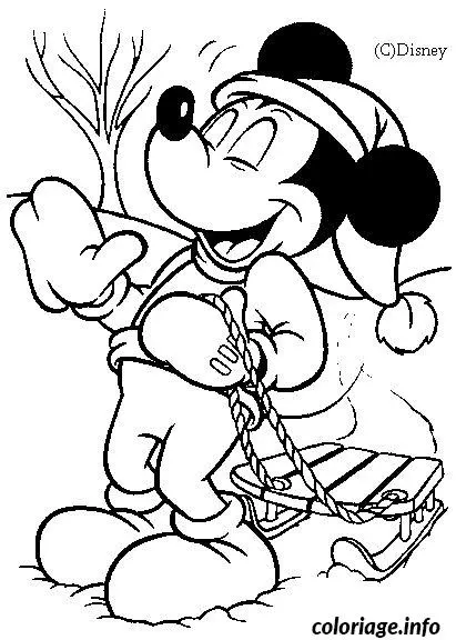 Coloriage Mickey tire une luge - Mickey à imprimer