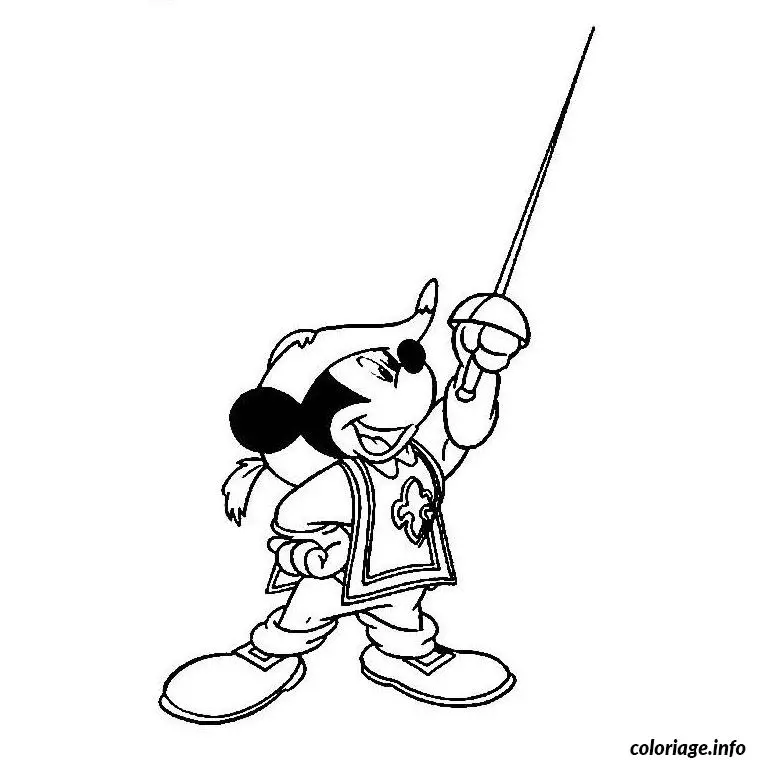 Coloriage Mickey mousquetaire - Mickey à imprimer