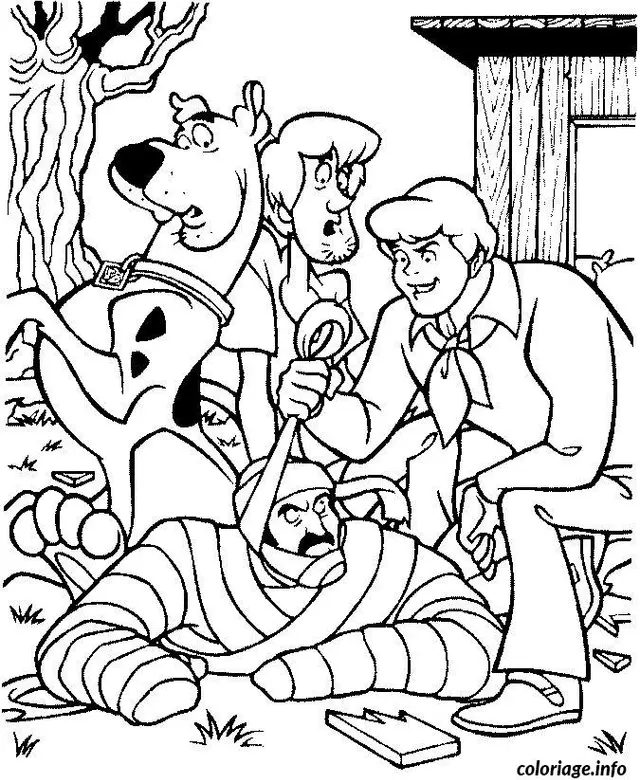 Coloriage Scoubidou sammy fred et la momie - Scooby doo à imprimer
