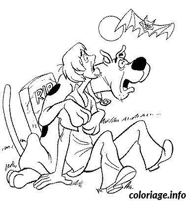 Coloriage Scoubidou et sammy dans un cimetiere - Scooby doo à imprimer