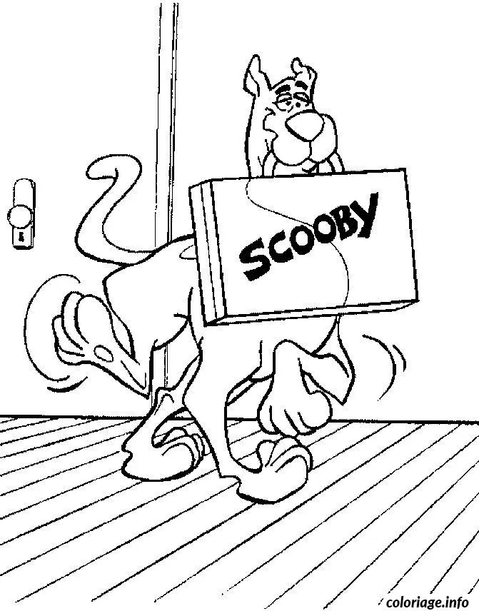 Coloriage Chien scooby avec sa valise - Chien à imprimer
