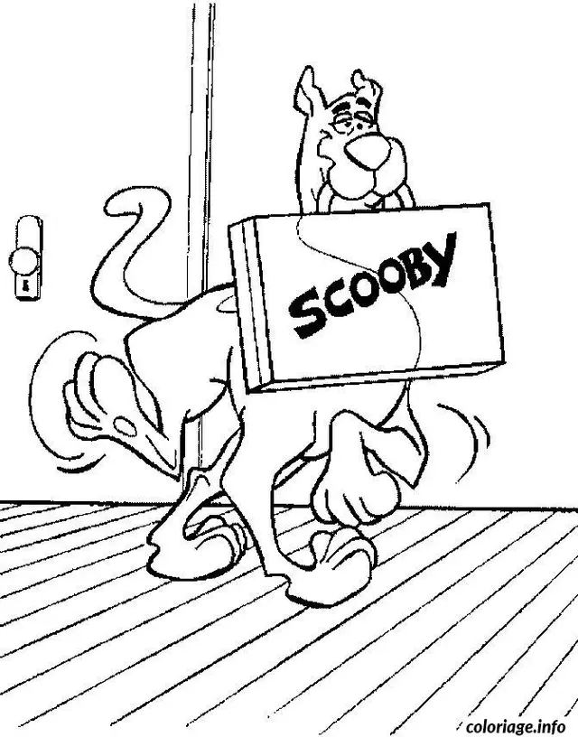 Coloriage Chien scooby avec sa valise - Chien à imprimer