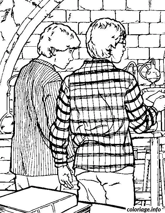 Coloriage Harry et ron en classe - Harry potter à imprimer