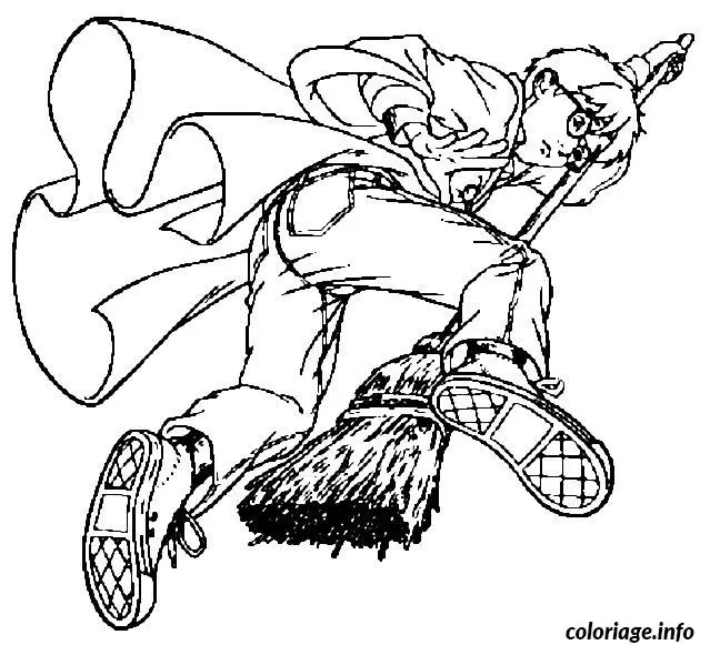 Coloriage Harry sur son balai magique - Magique à imprimer