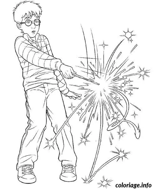 Coloriage Harry potter et sa baguette magique - Harry potter à imprimer