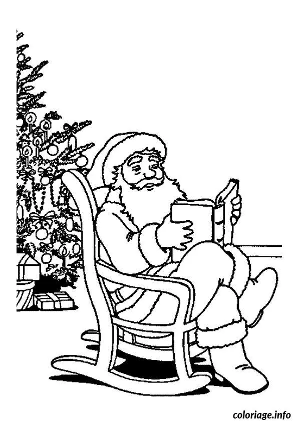 Coloriage Père Noël sapin livre - Père Noël à imprimer