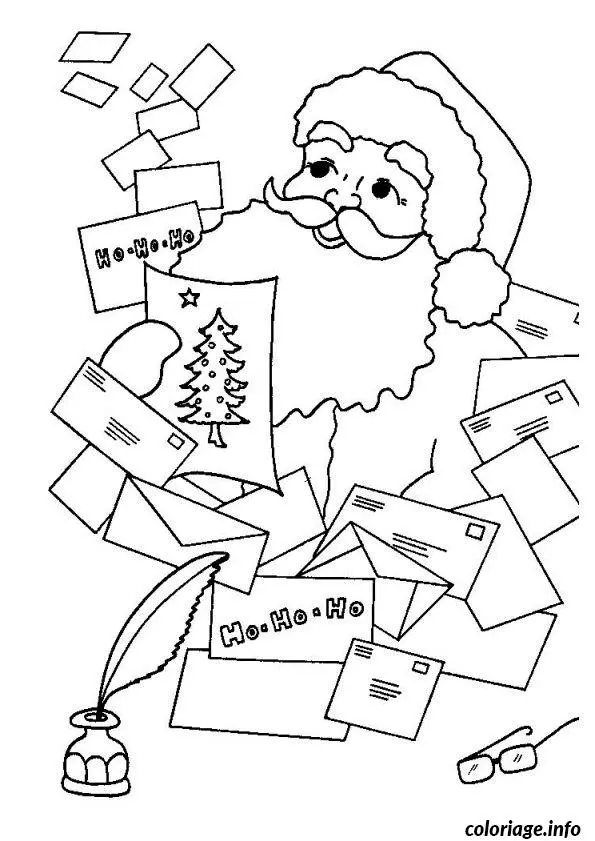 Coloriage Dessin père Noël lettres - Père Noël à imprimer