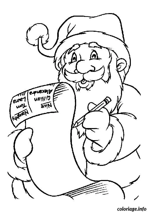 Coloriage Père Noël liste de cadeaux - Père Noël à imprimer