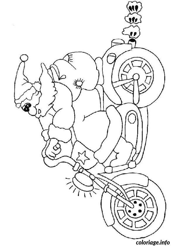 Coloriage Père Noël sur une moto - Père Noël à imprimer