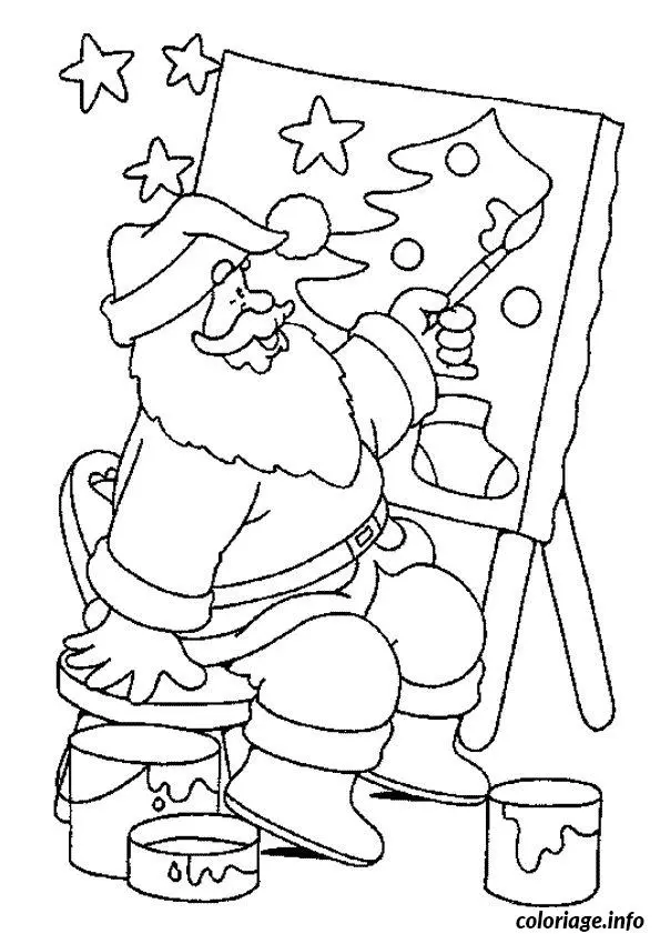 Coloriage Père Noël dessine tableau - Père Noël à imprimer