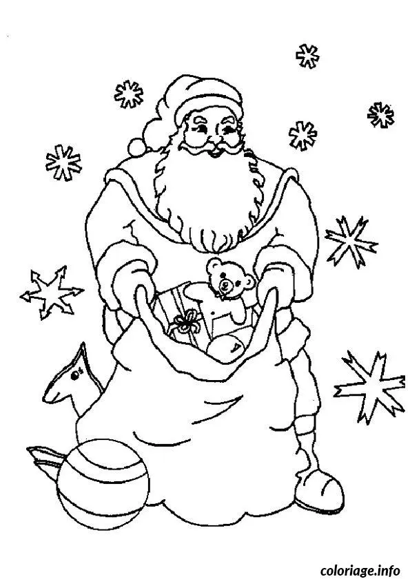 Coloriage Père Noël étoiles cadeaux - Père Noël à imprimer