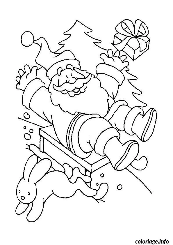 Coloriage Père Noël luge glisse - Père Noël à imprimer