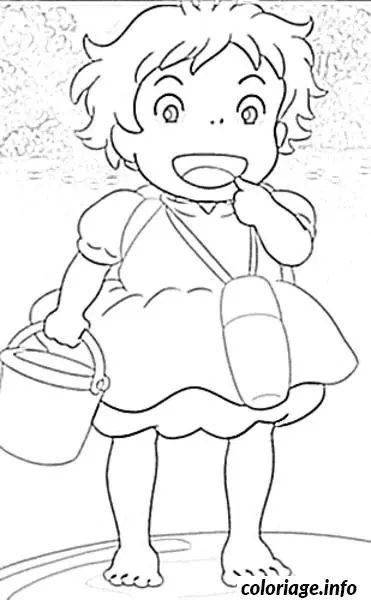 Coloriage Ponyo a la plage - Plage à imprimer