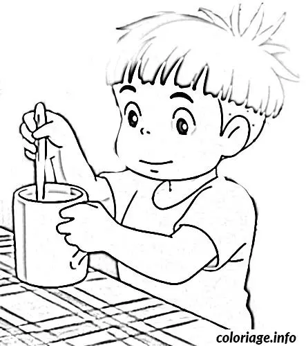 Ausmalbild Ponyo mit einem Kaffee zum Ausdrucken