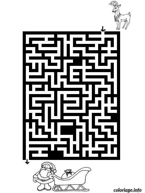 Coloriage Labyrinthe de Noël chemin secret - Noël à imprimer