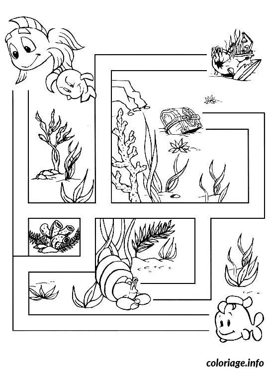 Coloriage Labyrinthe jeux poisson - Poisson à imprimer