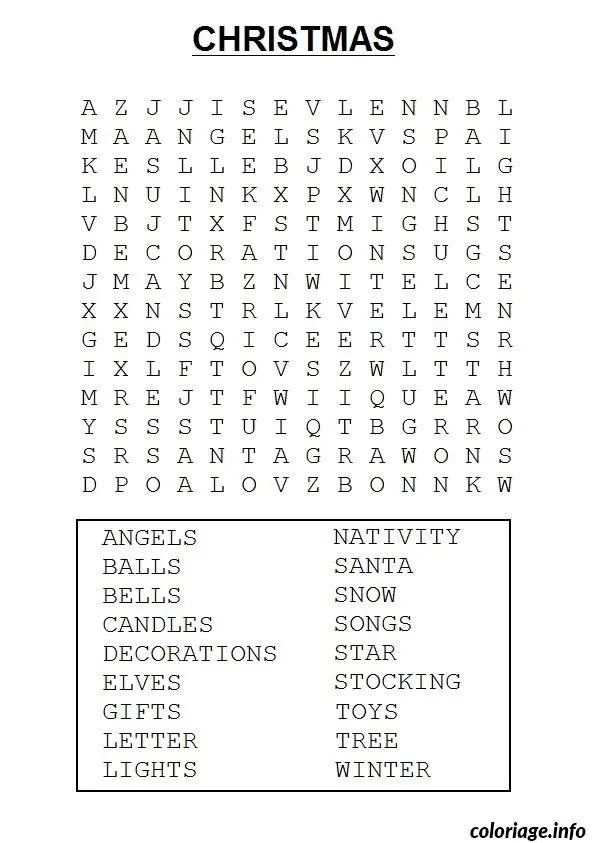 Coloriage Mots cachés festifs de Noël - Noël à imprimer