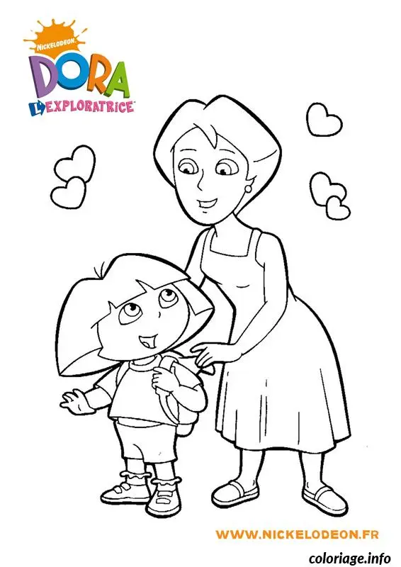 Kleurplaat Dora met haar mama om te printen