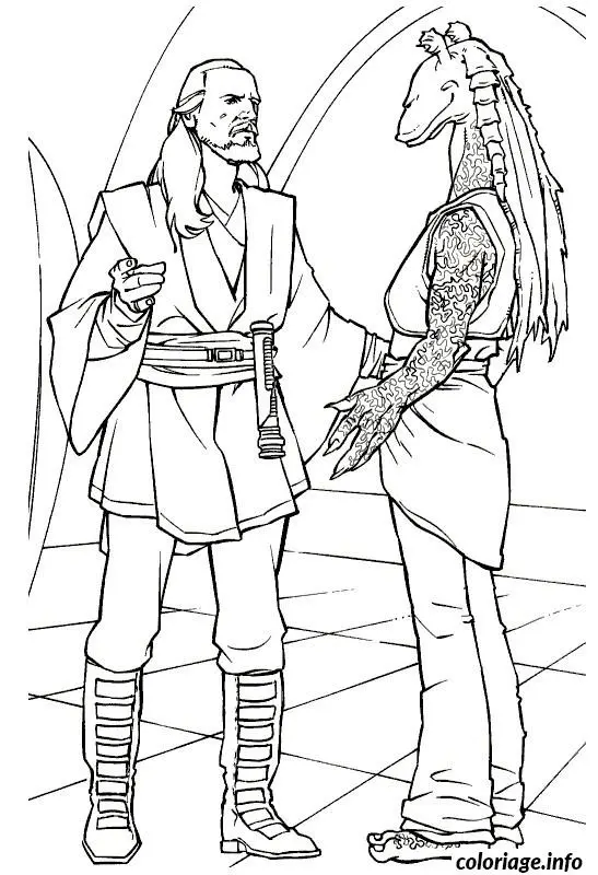 Coloriage Qui gan de star wars discute avec jarjar - Star wars à imprimer