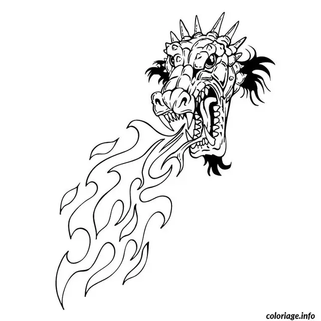 Coloriage Dragon qui crache du feu - Dragon à imprimer