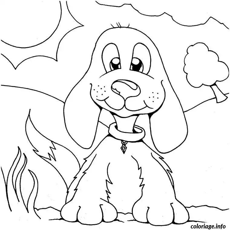 Coloriage Petit chien aux longues oreilles - Chien à imprimer