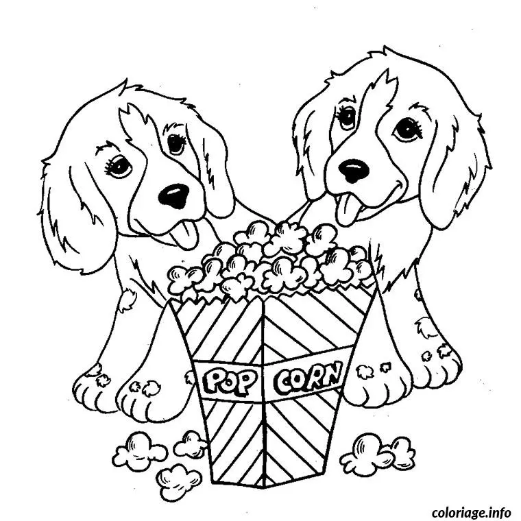 Coloriage Petits chiens pop corn - Chien à imprimer