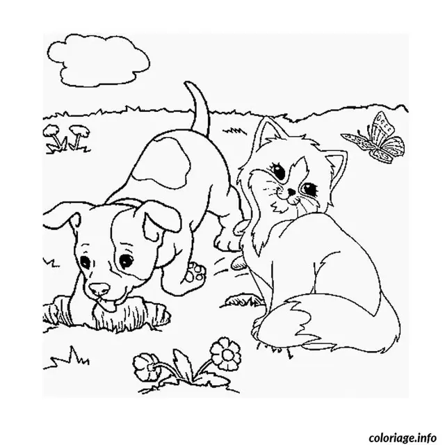 Coloriage Chaton et chiot - Chaton à imprimer