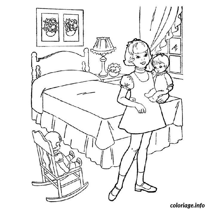 Coloriage Chambre de fille - Fille à imprimer