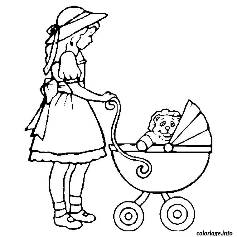 Coloriage Petite fille landau - Fille à imprimer