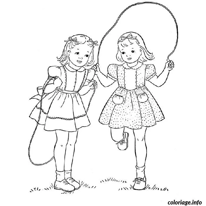 Twin Girls Jumping Rope coloring page to print