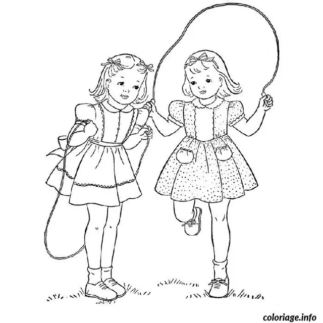 Coloriage Fille jumelles corde a sauter - Fille à imprimer
