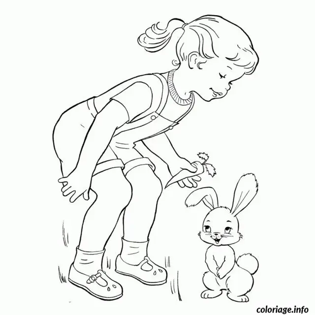 Coloriage Petite fille lapin - Fille à imprimer