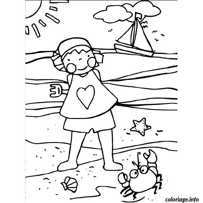 Coloriage Petite fille a la plage - Fille à imprimer