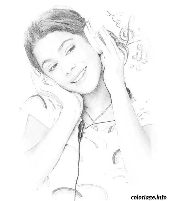 Coloriage Violetta ecoute de la musique - Violetta à imprimer