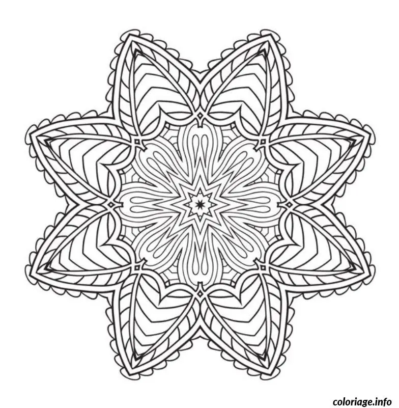 Coloriage Mandala symétrique avec fleurs stylisées - Mandala à imprimer