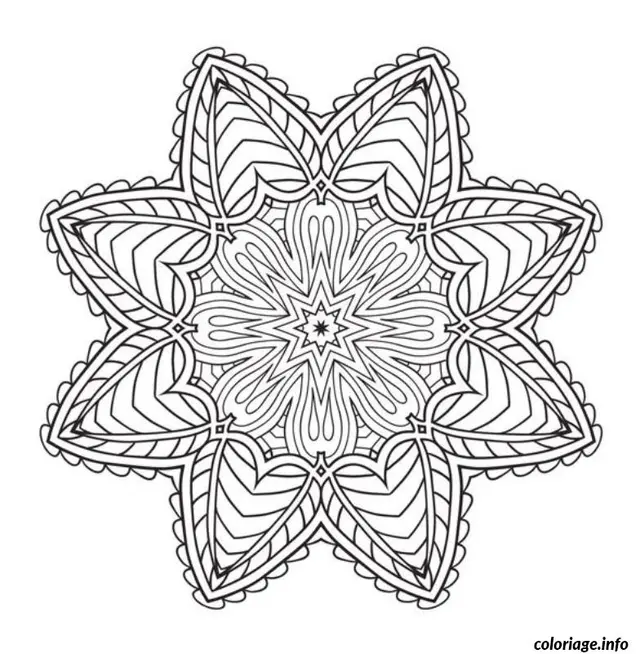Coloriage Mandala symétrique avec fleurs stylisées - Mandala à imprimer
