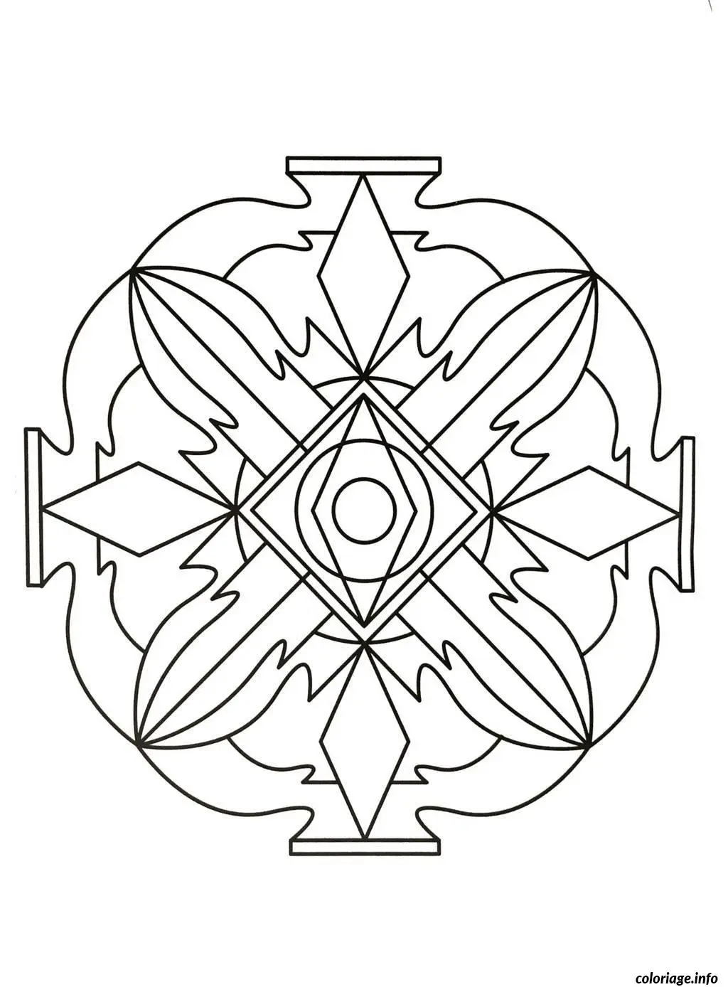Coloriage Mandala symétrique aux formes circulaires - Mandala à imprimer