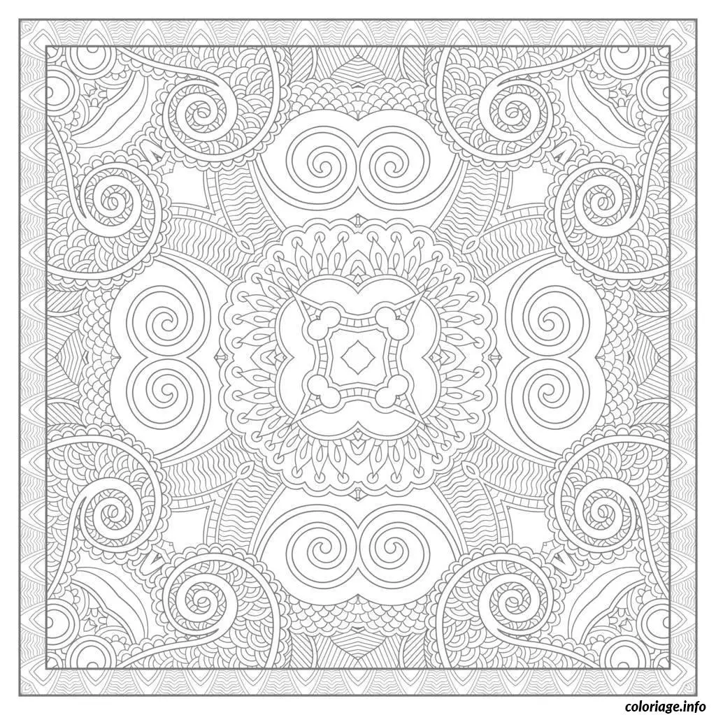 Coloriage Mandala carré géométrique pour adulte - Mandala à imprimer