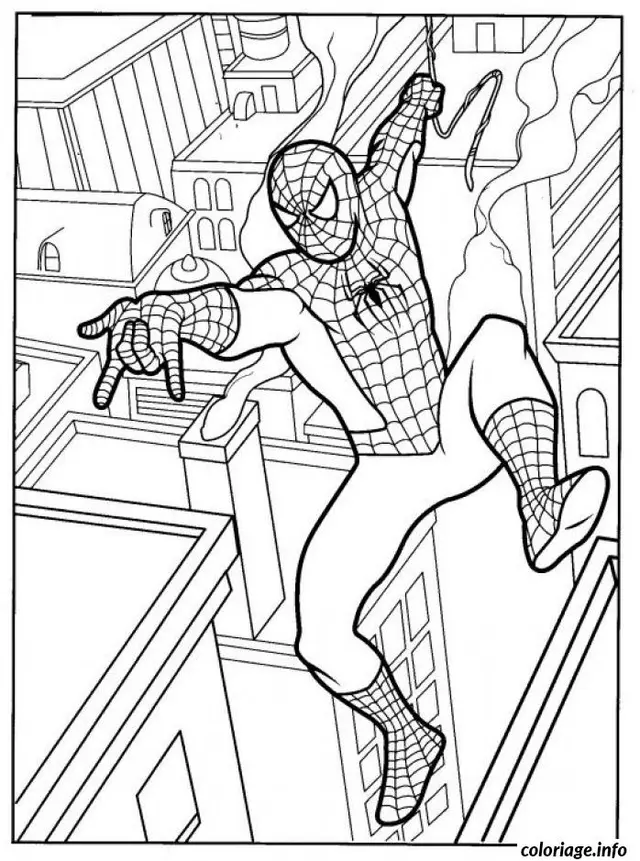 Coloriage Spider-Man escaladant un gratte-ciel - Spiderman à imprimer