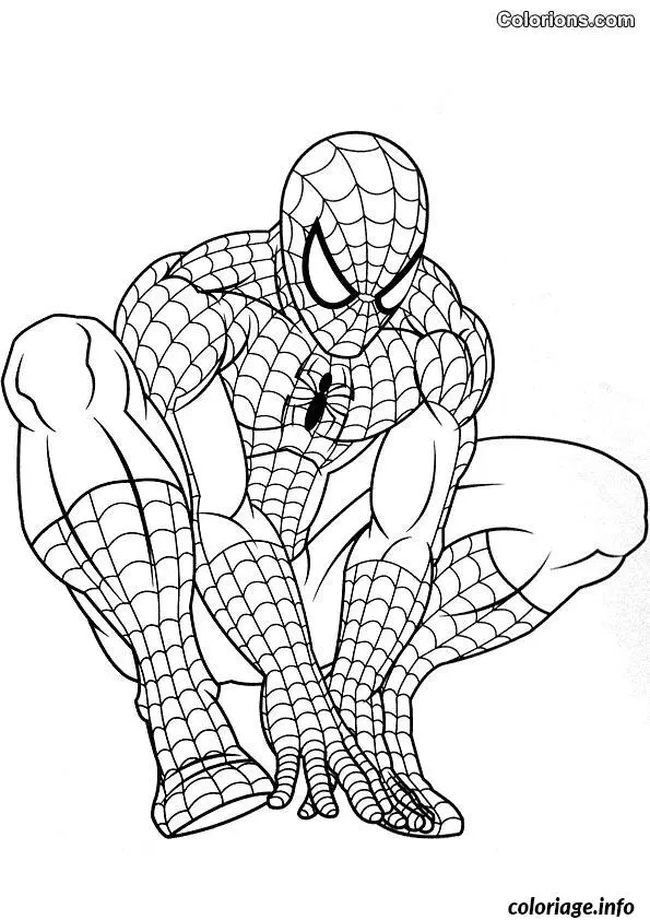 Coloriage Spider-Man en position d'attaque - Spiderman à imprimer